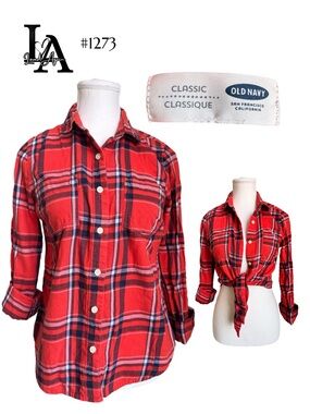 Old Navy Cowboy tops Red and Navy Plaid button | flannel Shirt